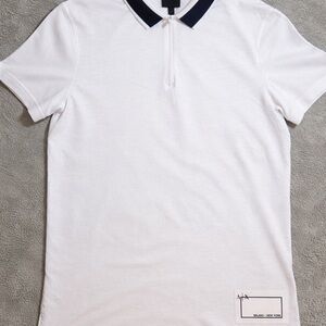 Armani Exchange A|X White Zip Polo Shirt Milano New York Patch Men’s Small